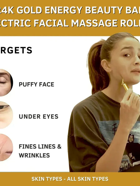 24K Gold Energy Beauty Bar Electric Facial Massage Roller