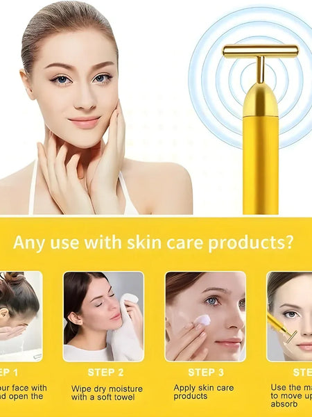 24K Gold Energy Beauty Bar Electric Facial Massage Roller