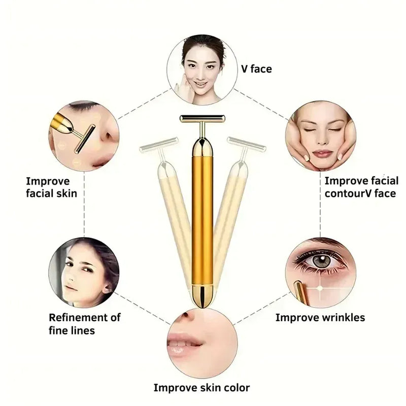 24K Gold Energy Beauty Bar Electric Facial Massage Roller